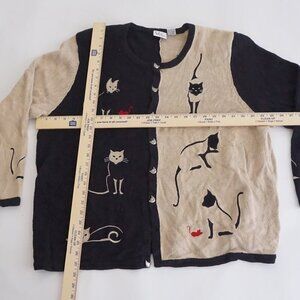 Vintage CJ Banks Black Beige Knit Cat Mouse Cardigan Sweater Grandmacore 2X